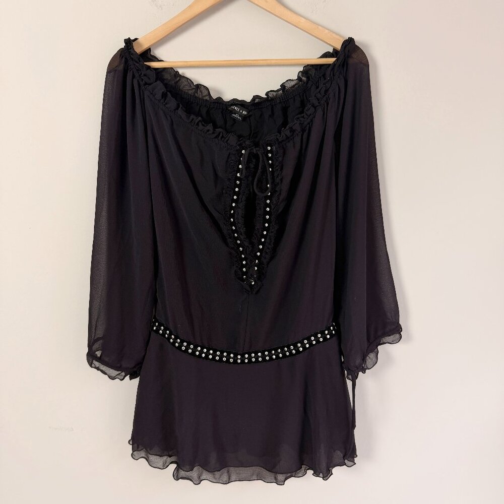 2/$30 Silence & Noise Black Studded Ruffle Off Shoulder Tunic Medium